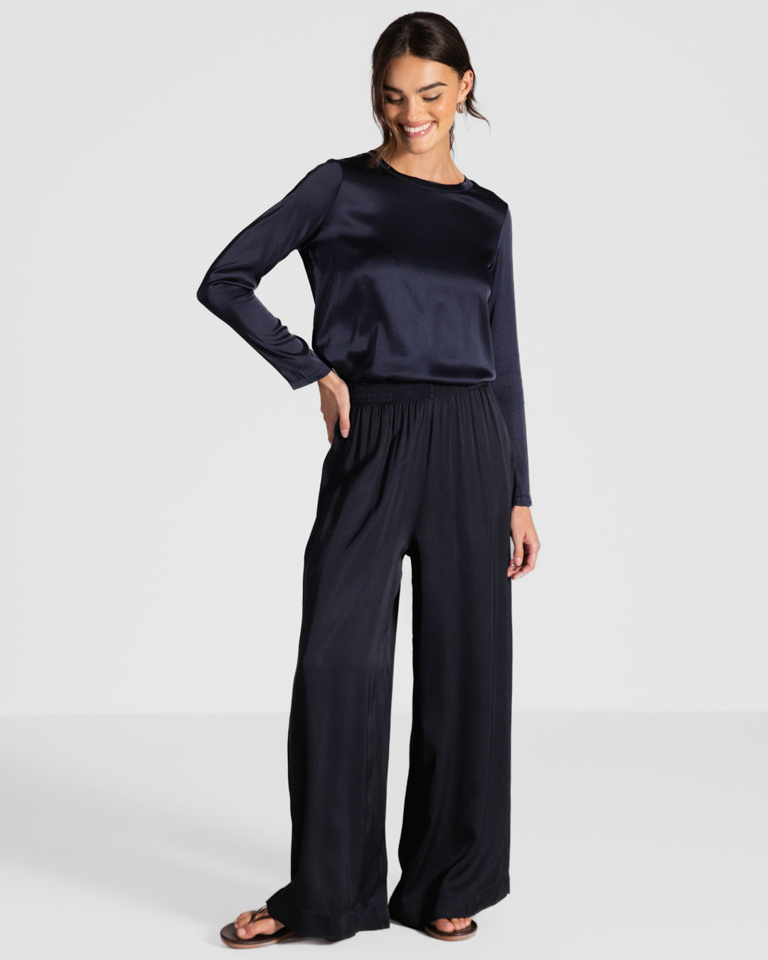 Matilda Satin Long Sleeve | Navy