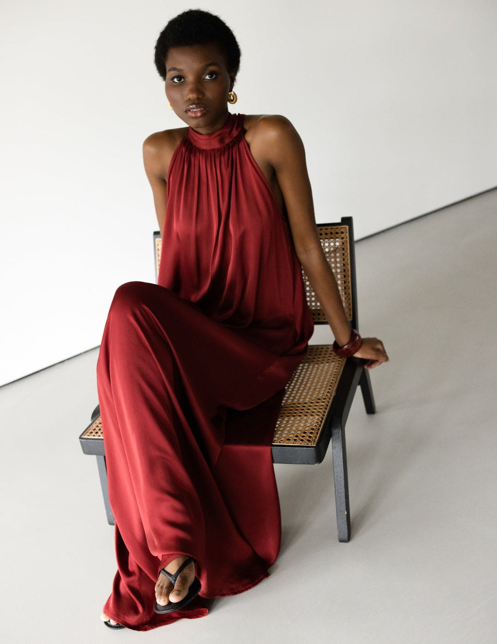 Ruby Halterneck Satin Dress | Deep Red