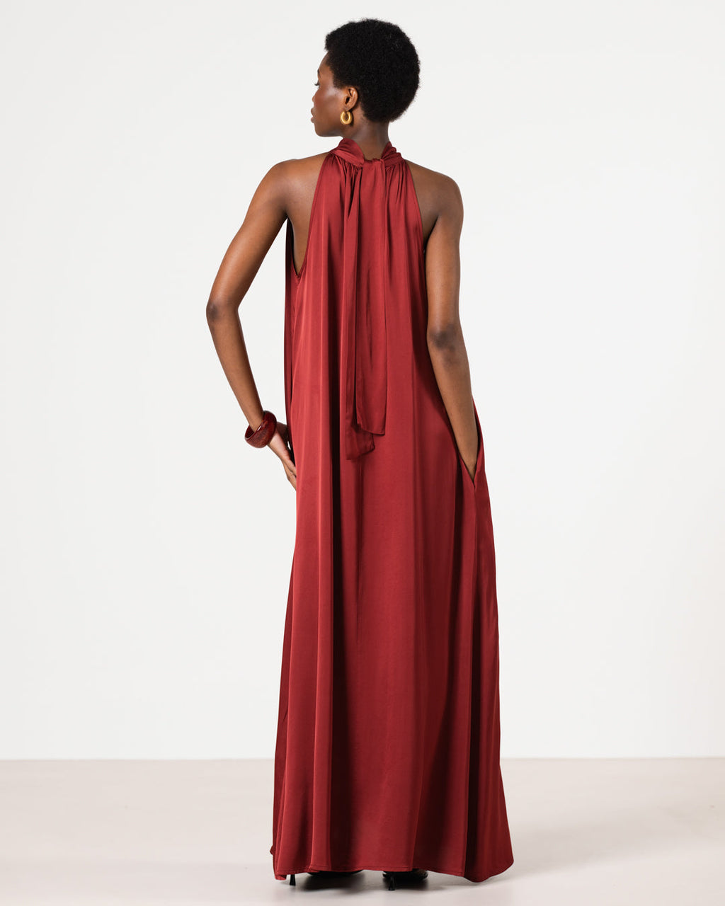 Ruby Halterneck Satin Dress | Deep Red