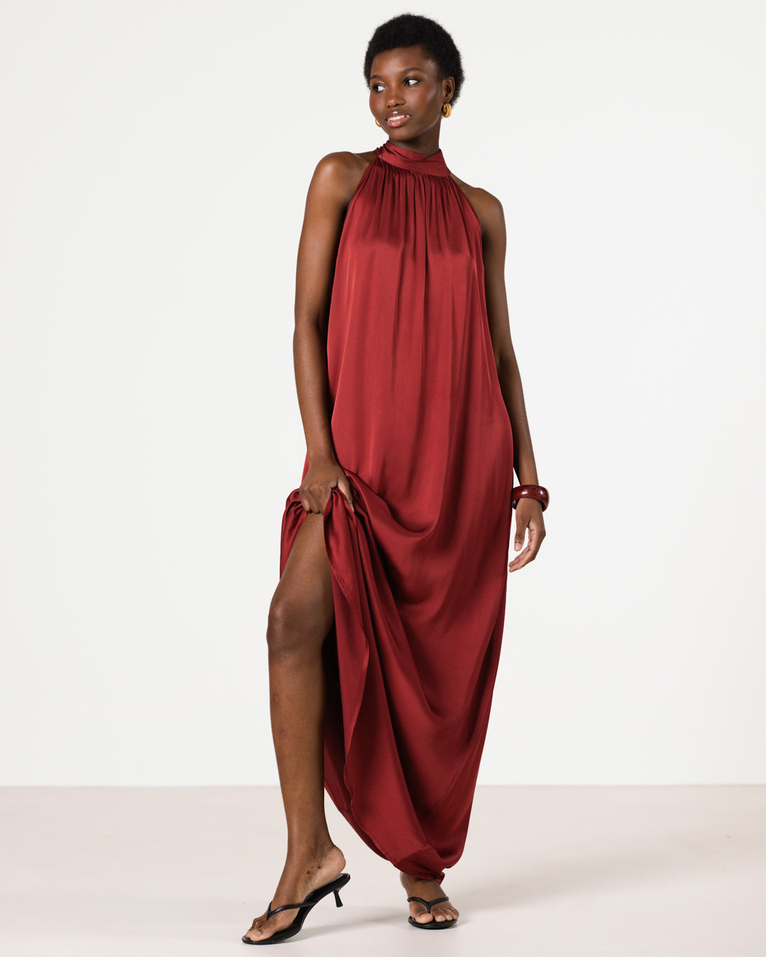 Ruby Halterneck Satin Dress | Deep Red
