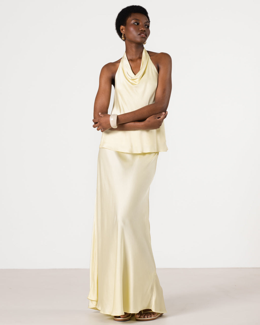 Lexi Satin Maxi Skirt | Butter Yellow