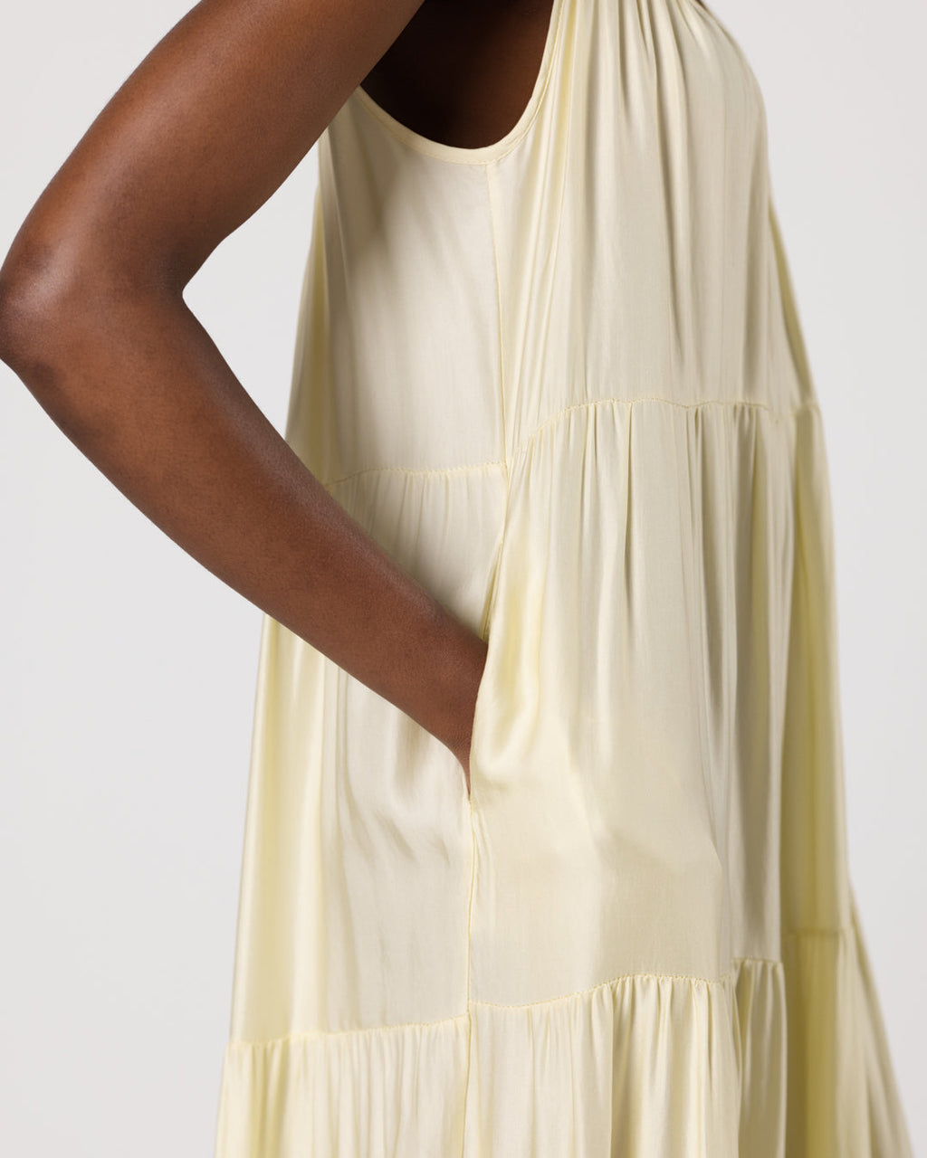 Noelle Strappy Tiered Satin Maxi Dress | Butter Yellow
