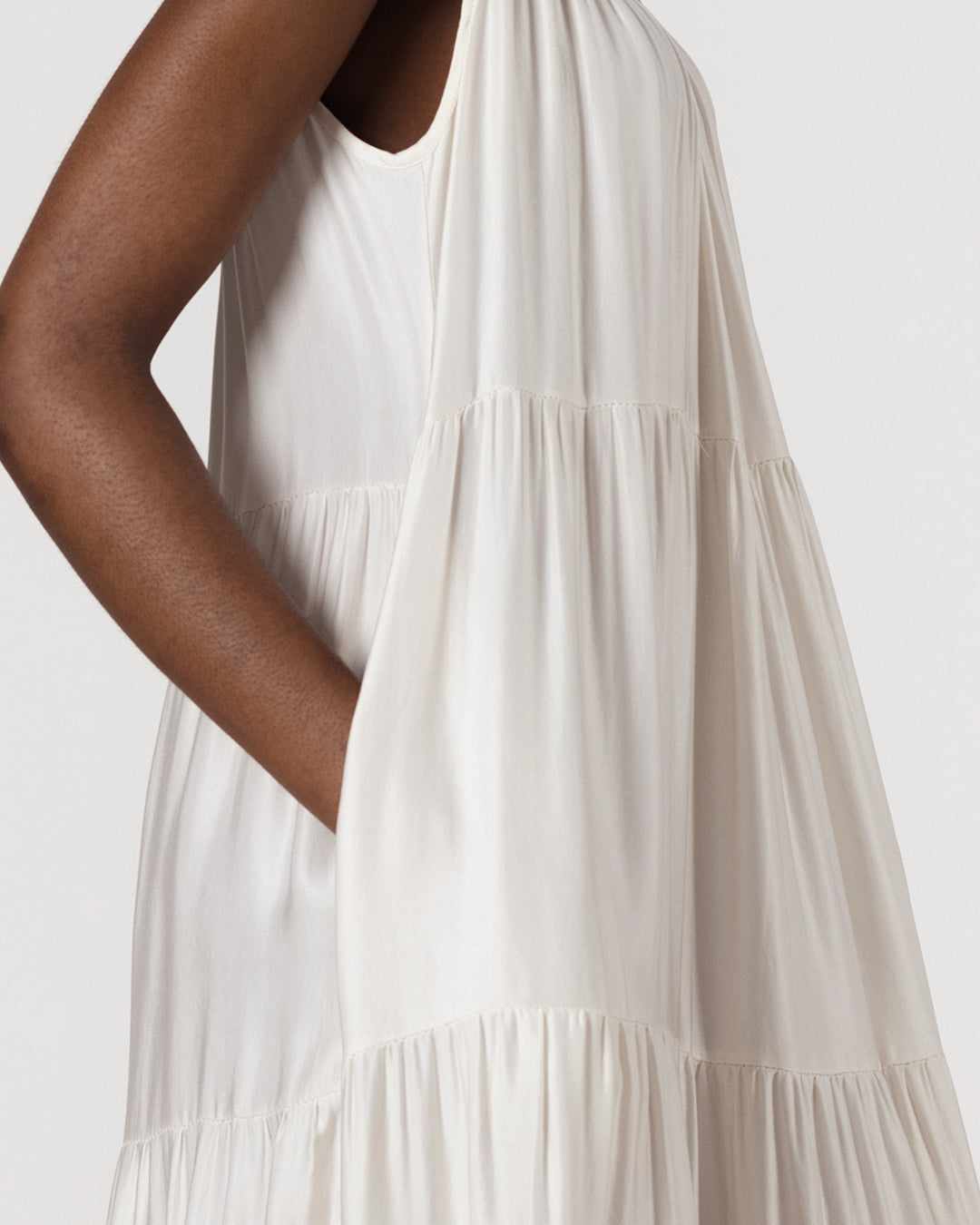 Noelle Strappy Tiered Satin Maxi Dress | Ivory