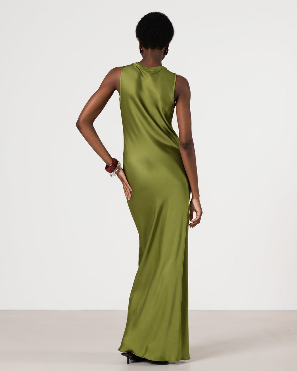 Sabrina Sleeveless Satin Maxi Dress | Olive Green