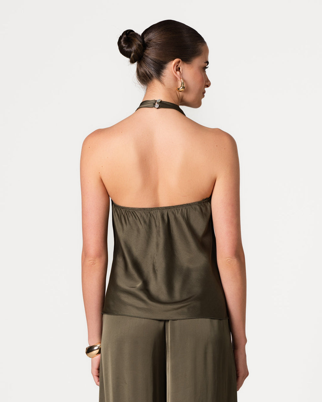 Carmen Backless Halterneck Top | Khaki