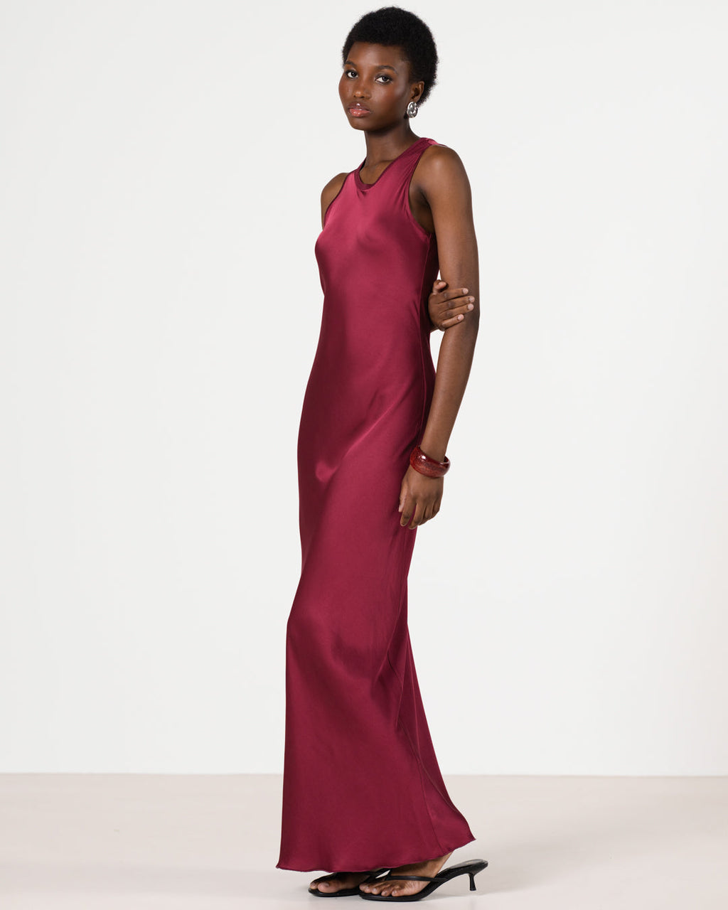 Sabrina Sleeveless Satin Maxi Dress | Dark Cherry
