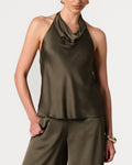 Carmen Backless Halterneck Top | Khaki