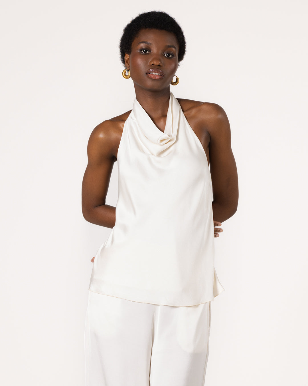 Carmen Backless Halterneck Top | Ivory