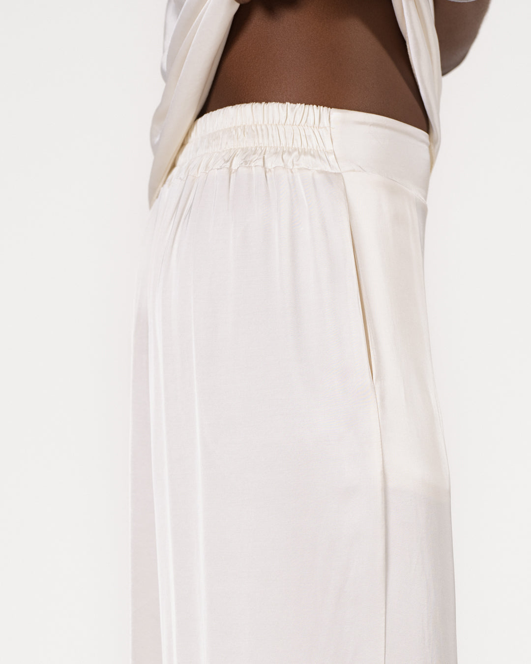 Giselle Elastic High Waist Satin Trousers | Ivory