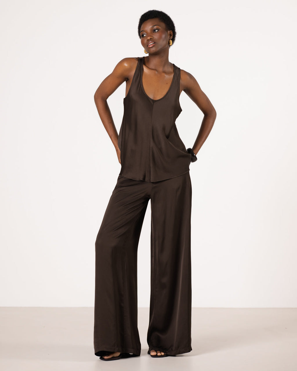 Giselle Elastic High Waist Satin Trousers | Cocoa Soleil