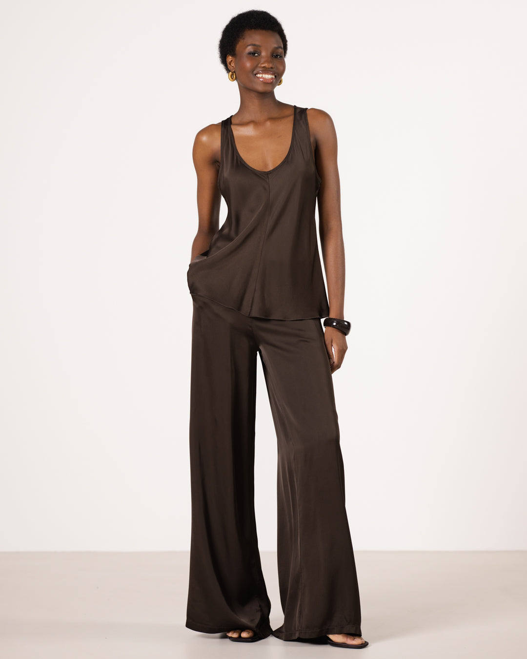 Giselle Elastic High Waist Satin Trousers | Cocoa Soleil