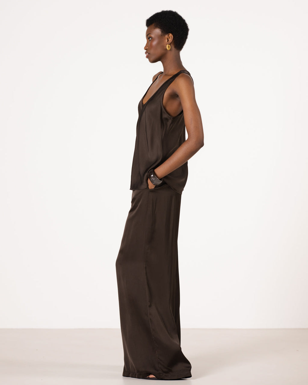 Giselle Elastic High Waist Satin Trousers | Cocoa Soleil