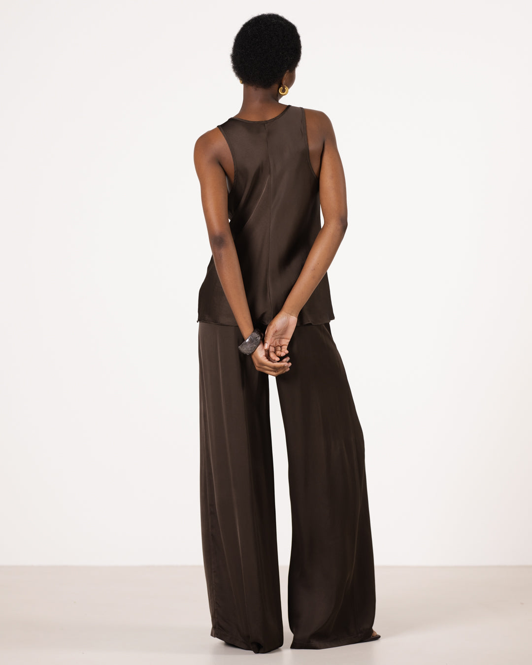 Giselle Elastic High Waist Satin Trousers | Cocoa Soleil