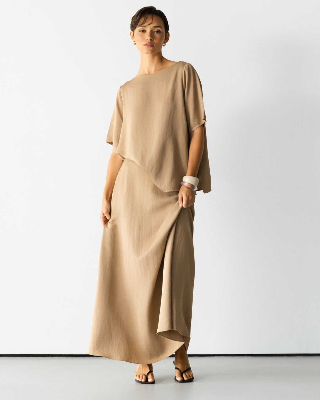 Willa Elastic Waist Skirt | Beige