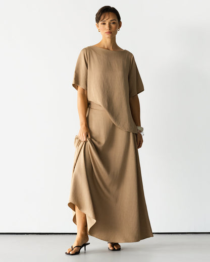 Willa Elastic Waist Skirt | Beige