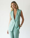 Maris Sleeveless Linen Blazer | Mint