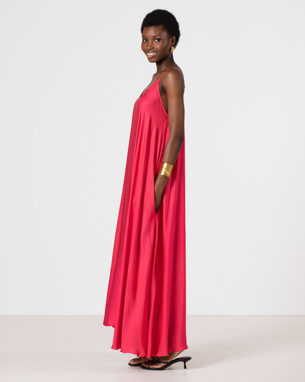 Nyra Slip Satin Maxi Dress | Raspberry