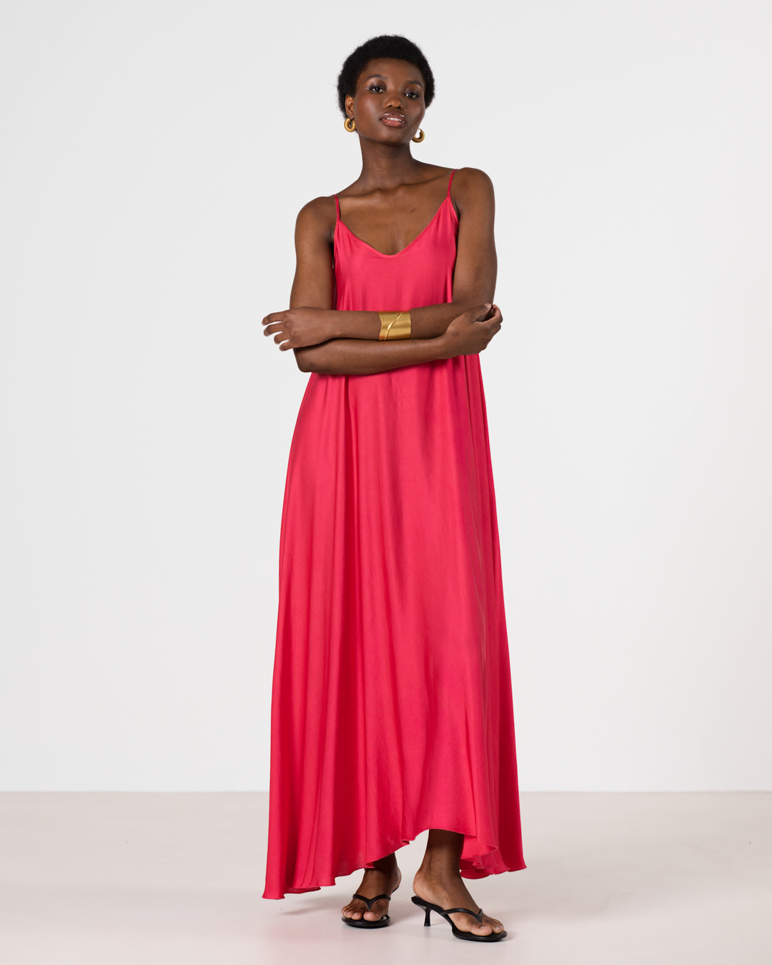 Nyra Slip Satin Maxi Dress | Raspberry