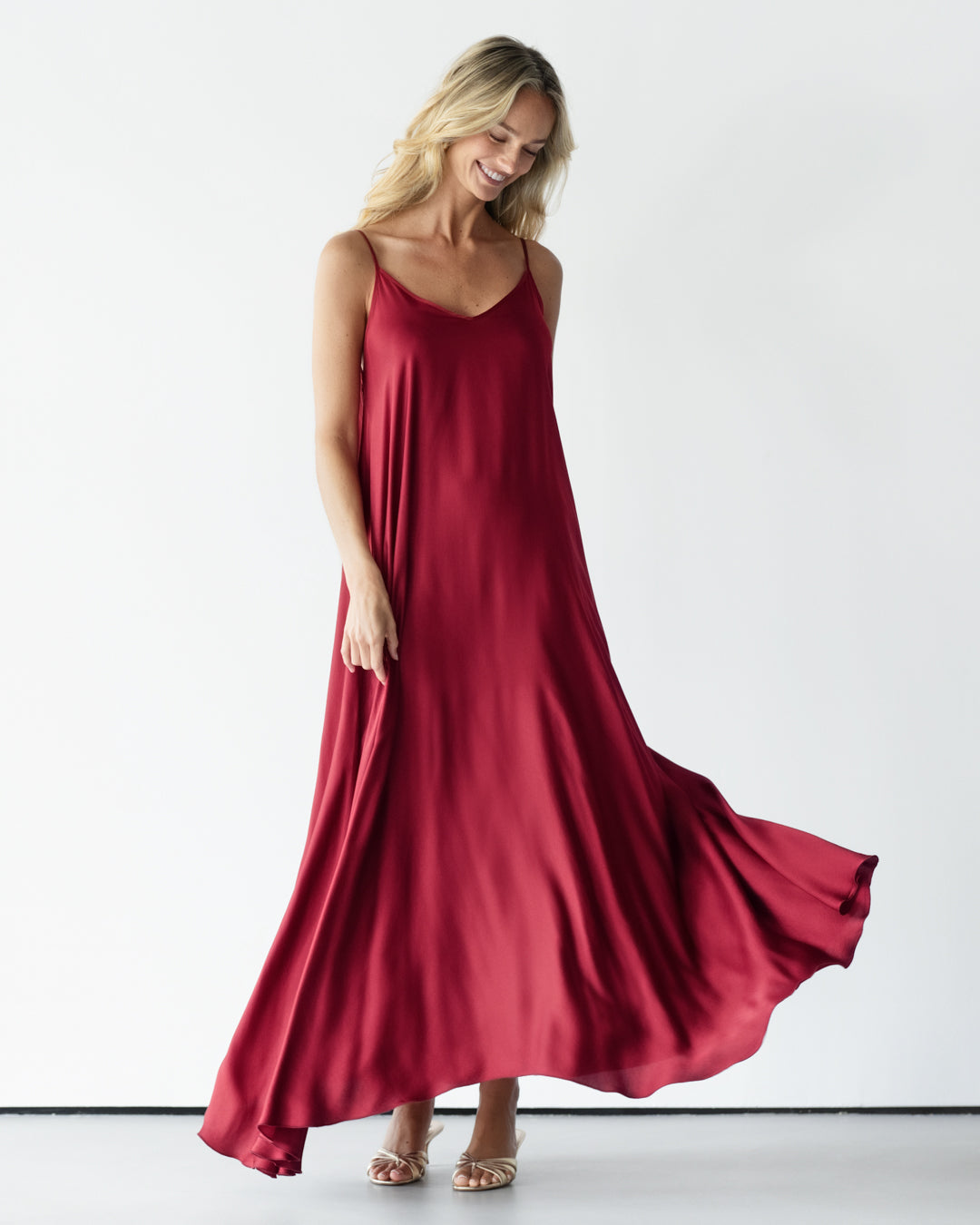 Nyra Slip Satin Maxi Dress | Deep Red