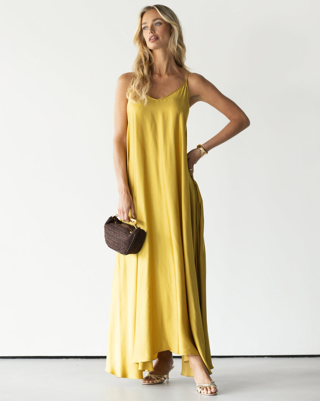 Nyra Slip Satin Maxi Dress | Sunshine Yellow