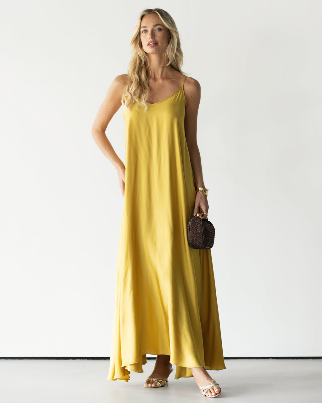 Nyra Slip Satin Maxi Dress | Sunshine Yellow