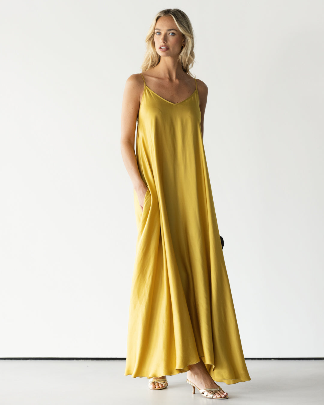 Nyra Slip Satin Maxi Dress | Sunshine Yellow