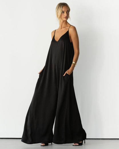 Audrey Satin Jumpsuit | Black