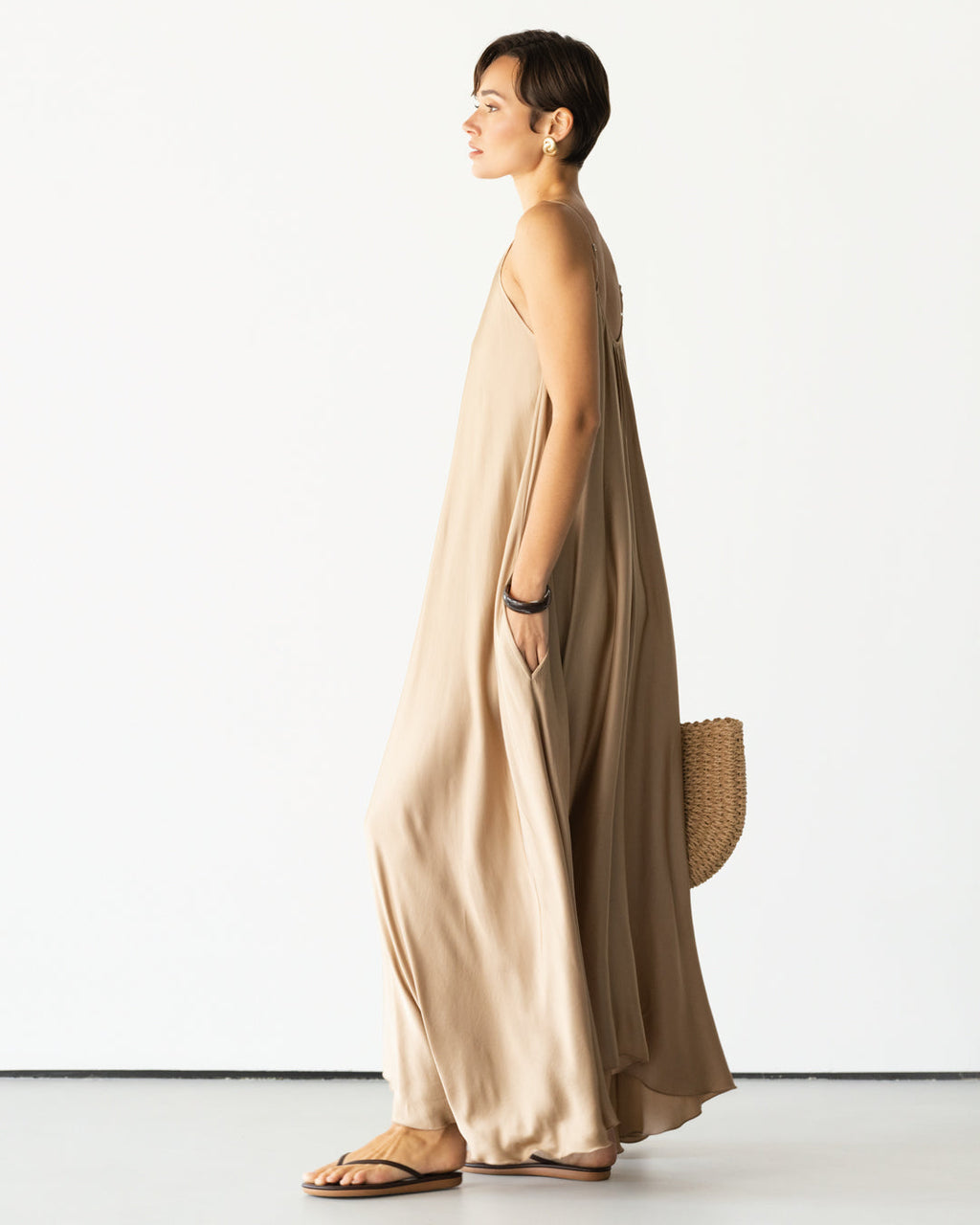 Nyra Slip Satin Maxi Dress | Taupe