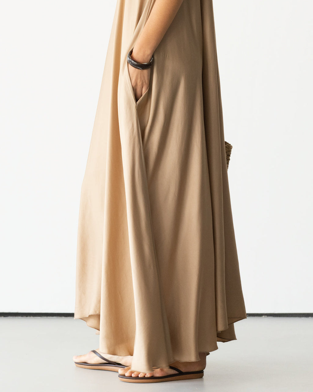 Nyra Slip Satin Maxi Dress | Taupe