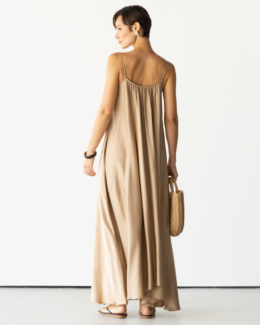 Nyra Slip Satin Maxi Dress | Taupe