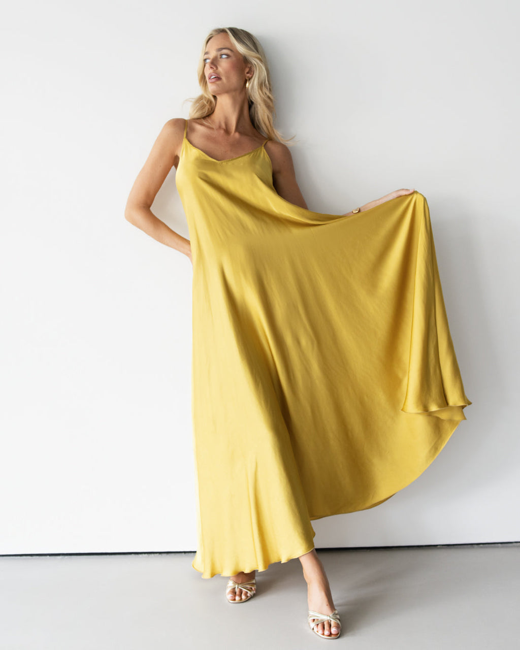 Nyra Slip Satin Maxi Dress | Sunshine Yellow