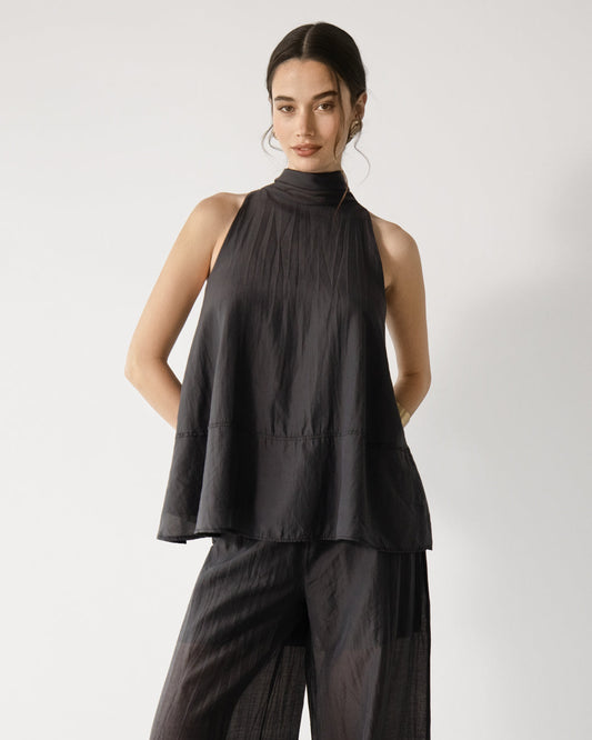 Clotilde Halterneck Tie Back Top | Black
