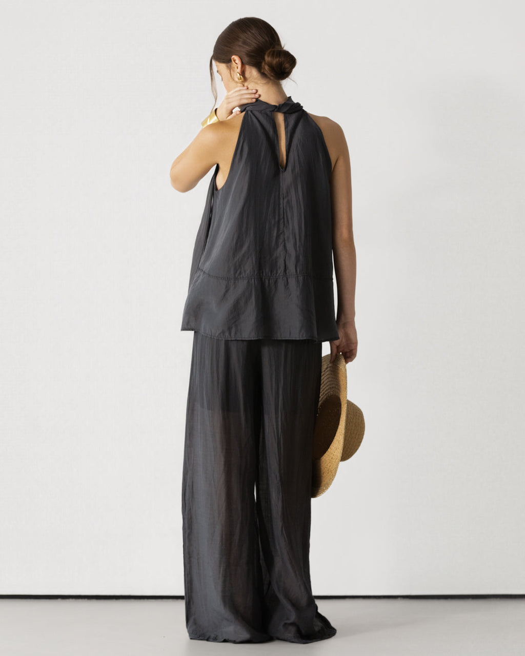 Clotilde Halterneck Tie Back Top | Black