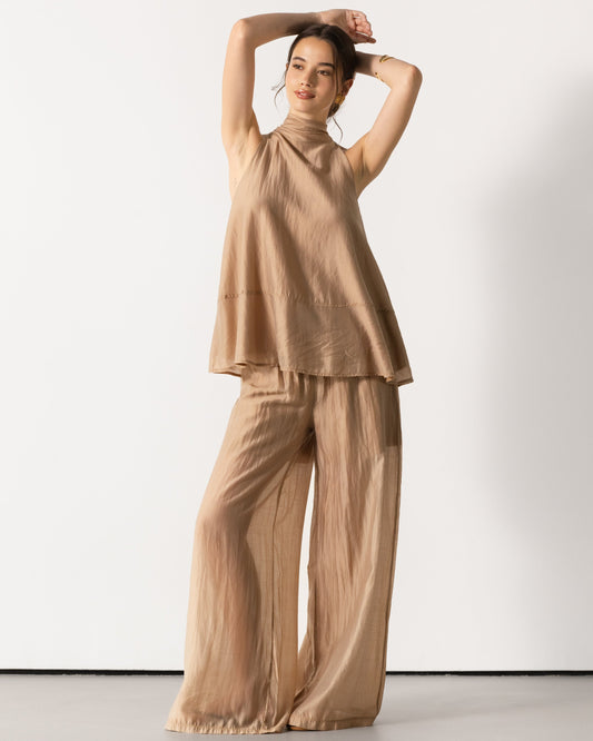 Clotilde Lightweight Elastic Waist Pants Trousers | Sand