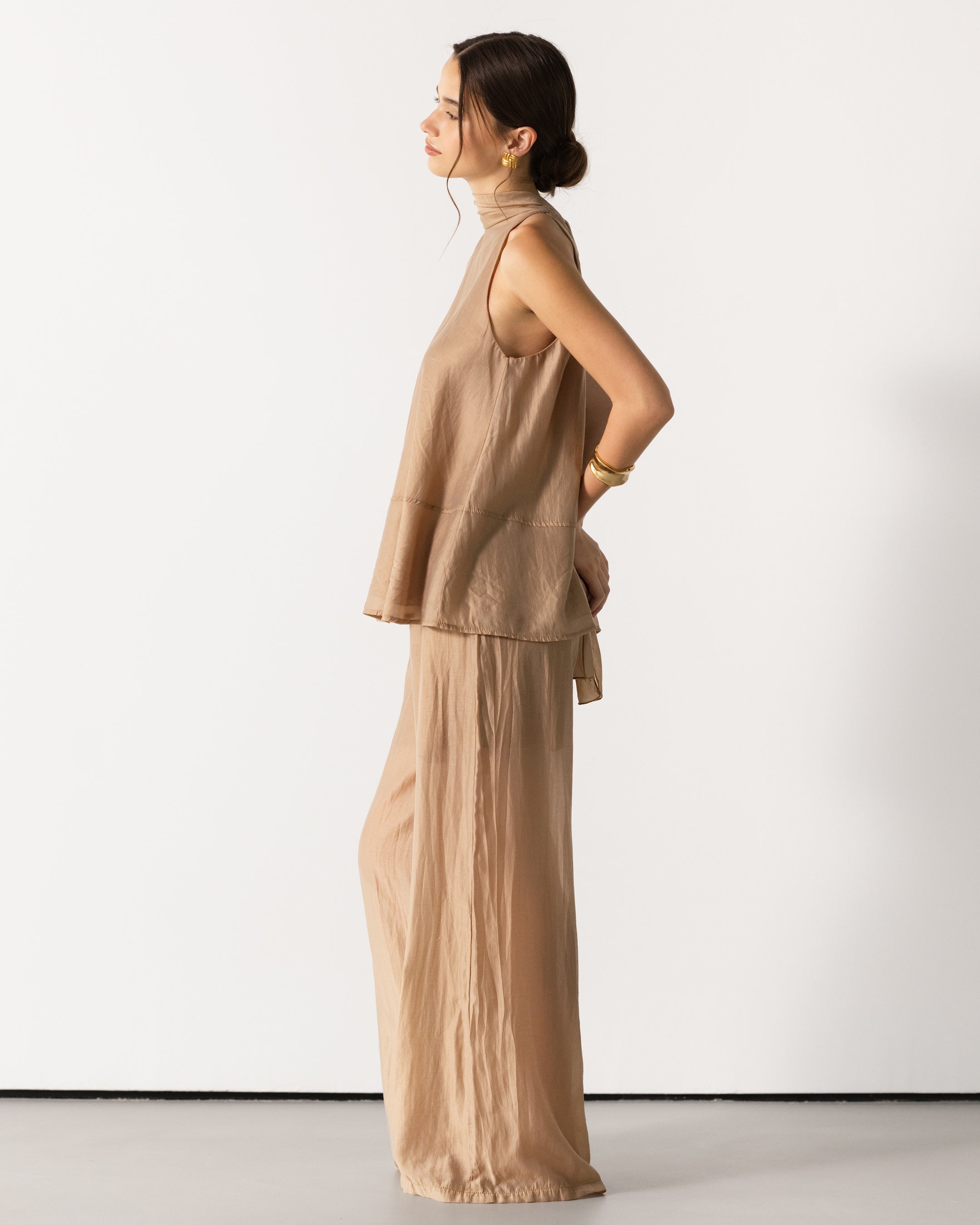 Clotilde Halterneck Tie Back Top | Sand