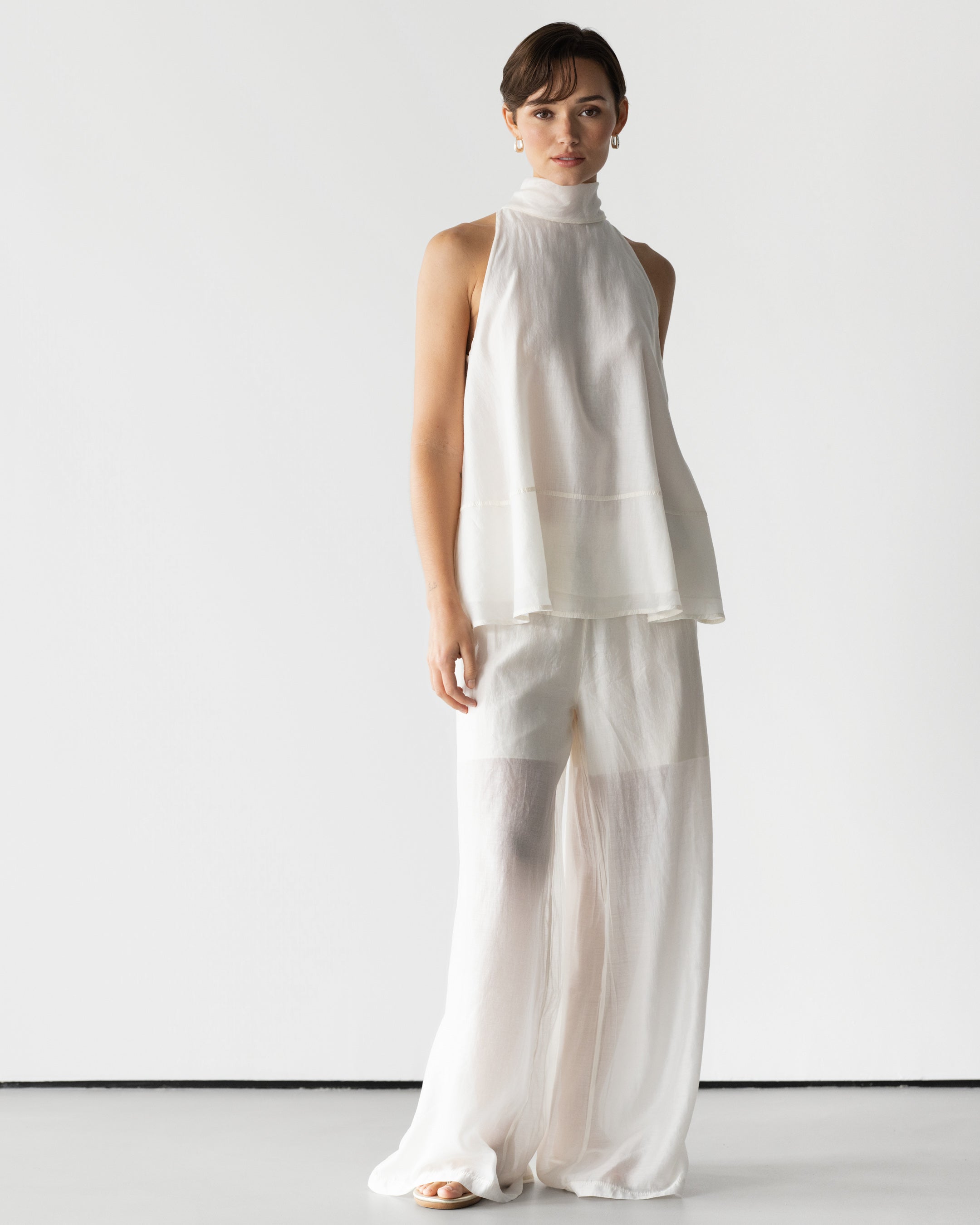 Clotilde Halterneck Tie Back Top | Ivory