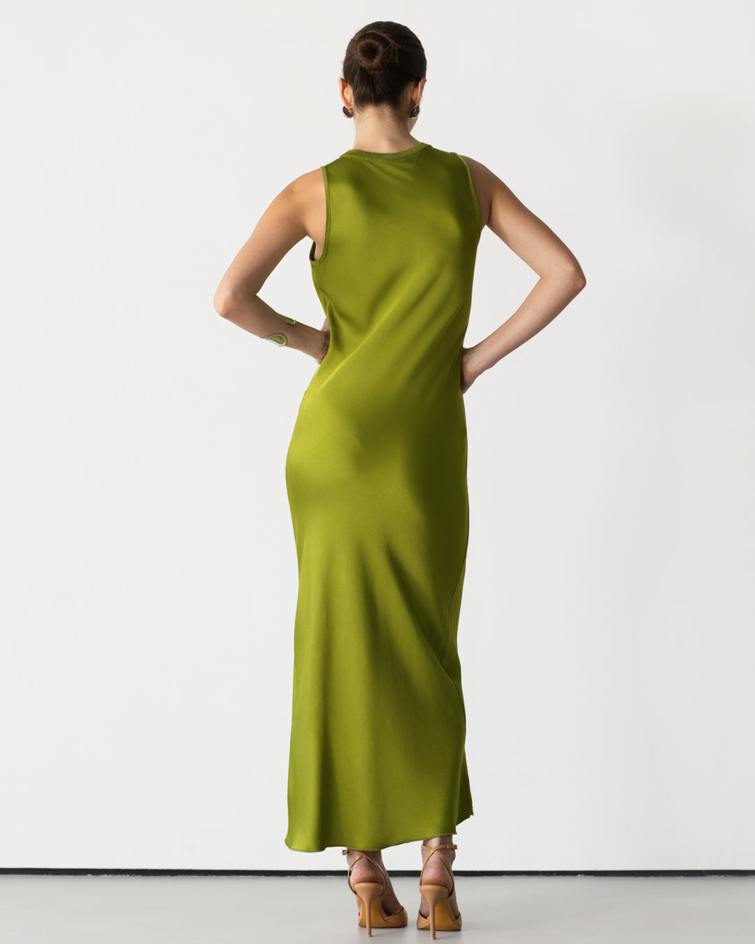 Sabrina Sleeveless Satin Dress | Olive Green