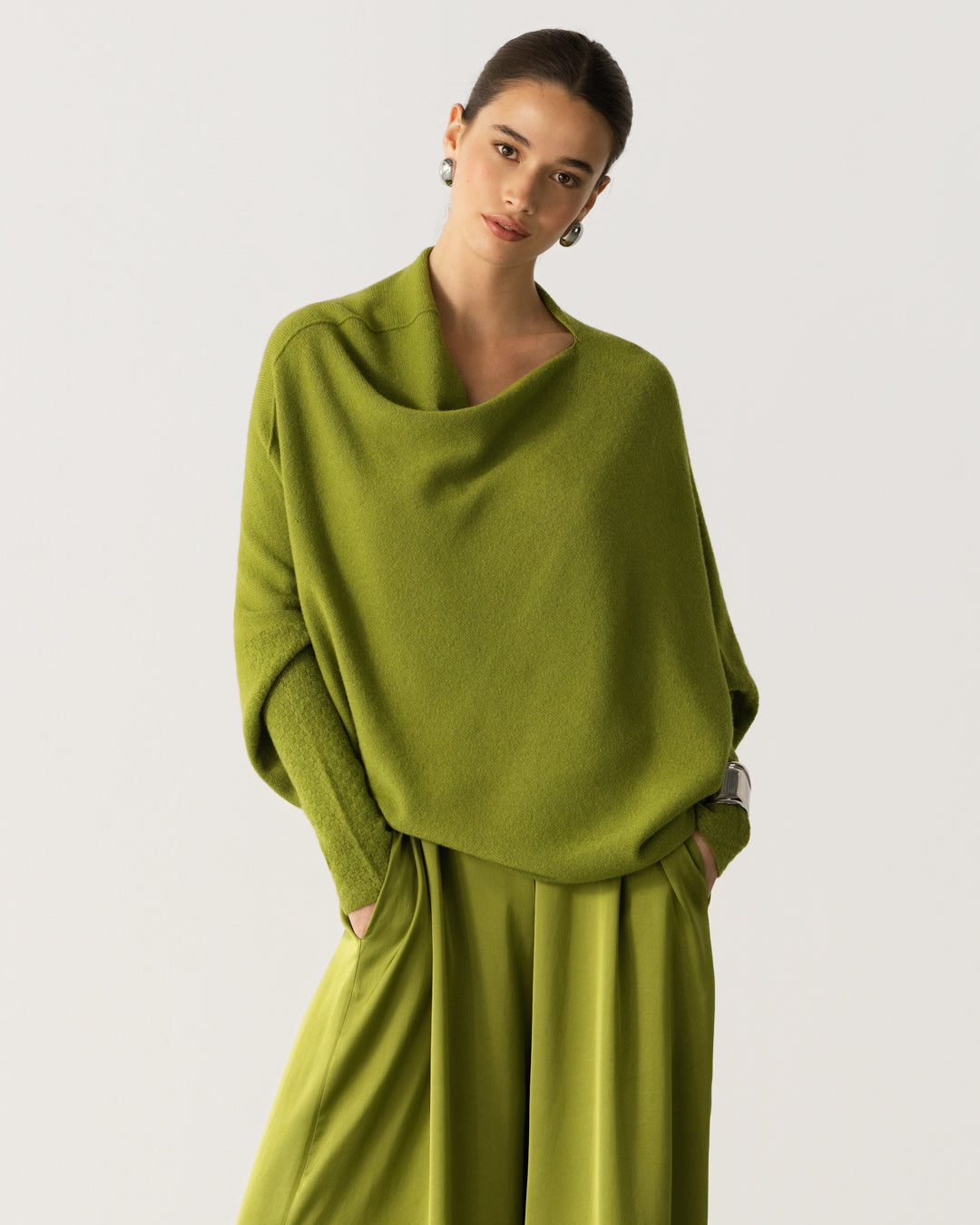 Asymmetric Draped | Olive Green | Seamless Knit
