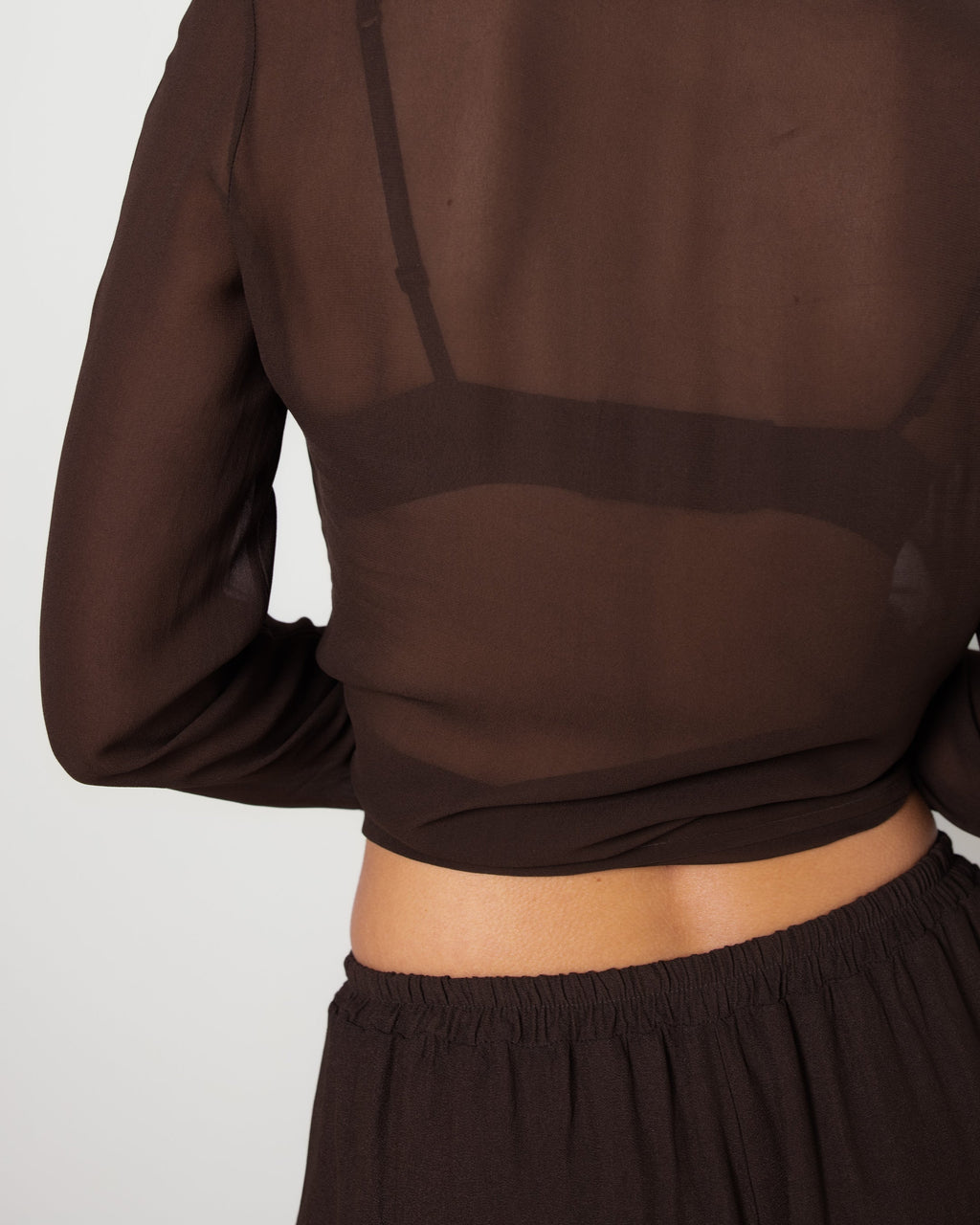 Verity Sheer Elastic Waist Trousers | Chocolate Brown