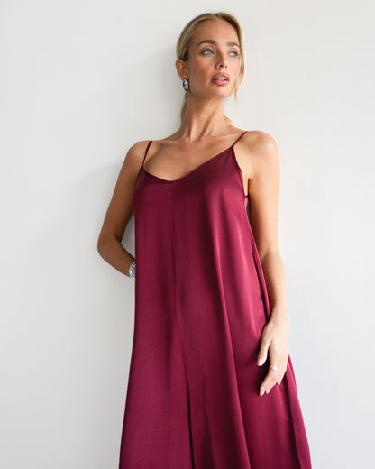 Audrey Satin Jumpsuit | Burgundy