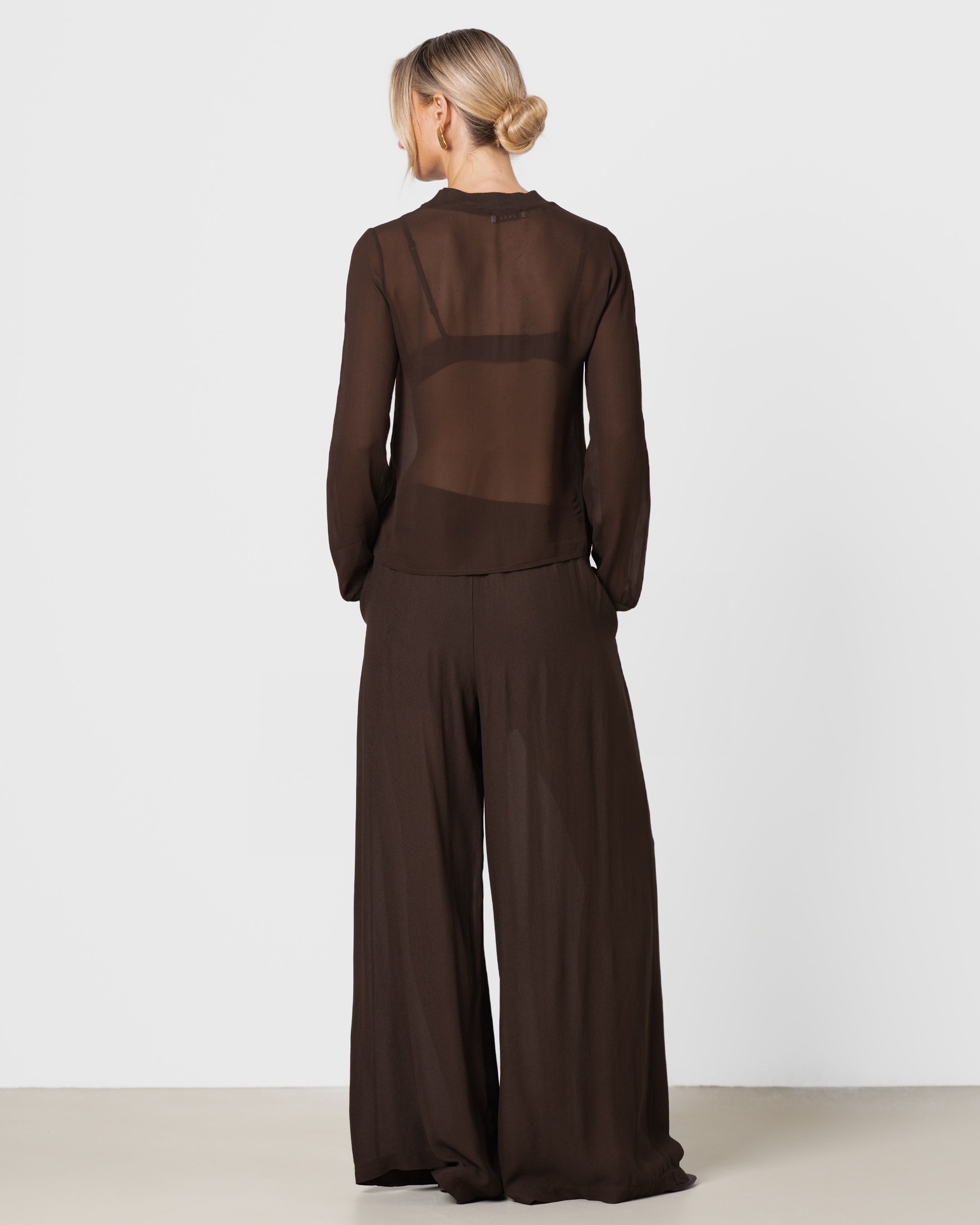 Verity Sheer Elastic Waist Trousers | Chocolate Brown