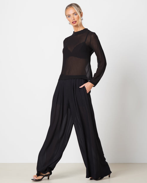 Verity Sheer Elastic Waist Trousers | Black