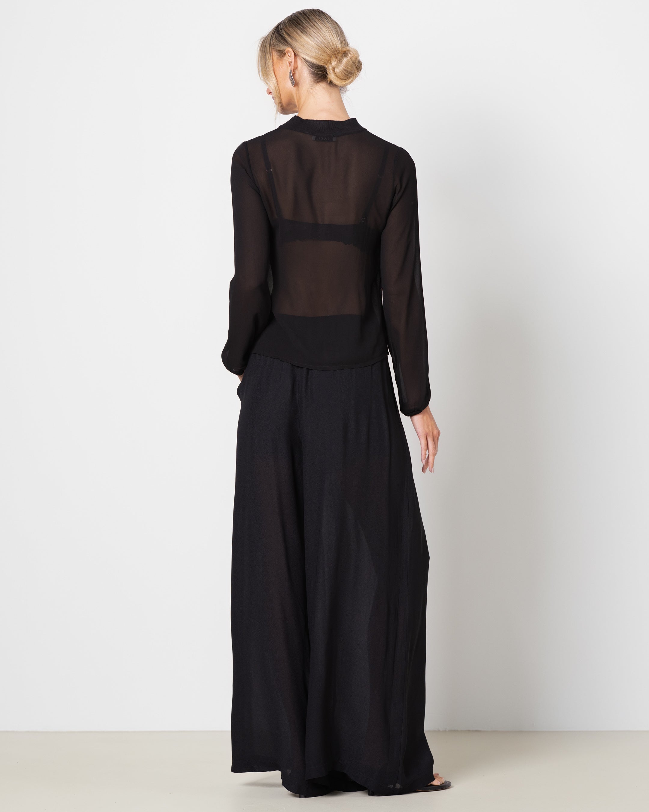 Verity Sheer Elastic Waist Trousers | Black
