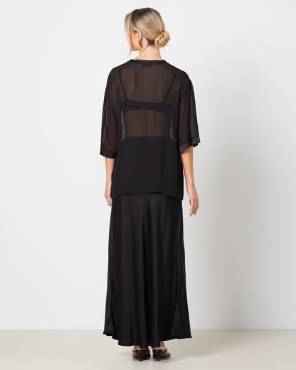 Zadie Sheer Satin Trim Top | Black