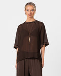 Zadie Sheer Satin Trim Top | Chocolate Brown
