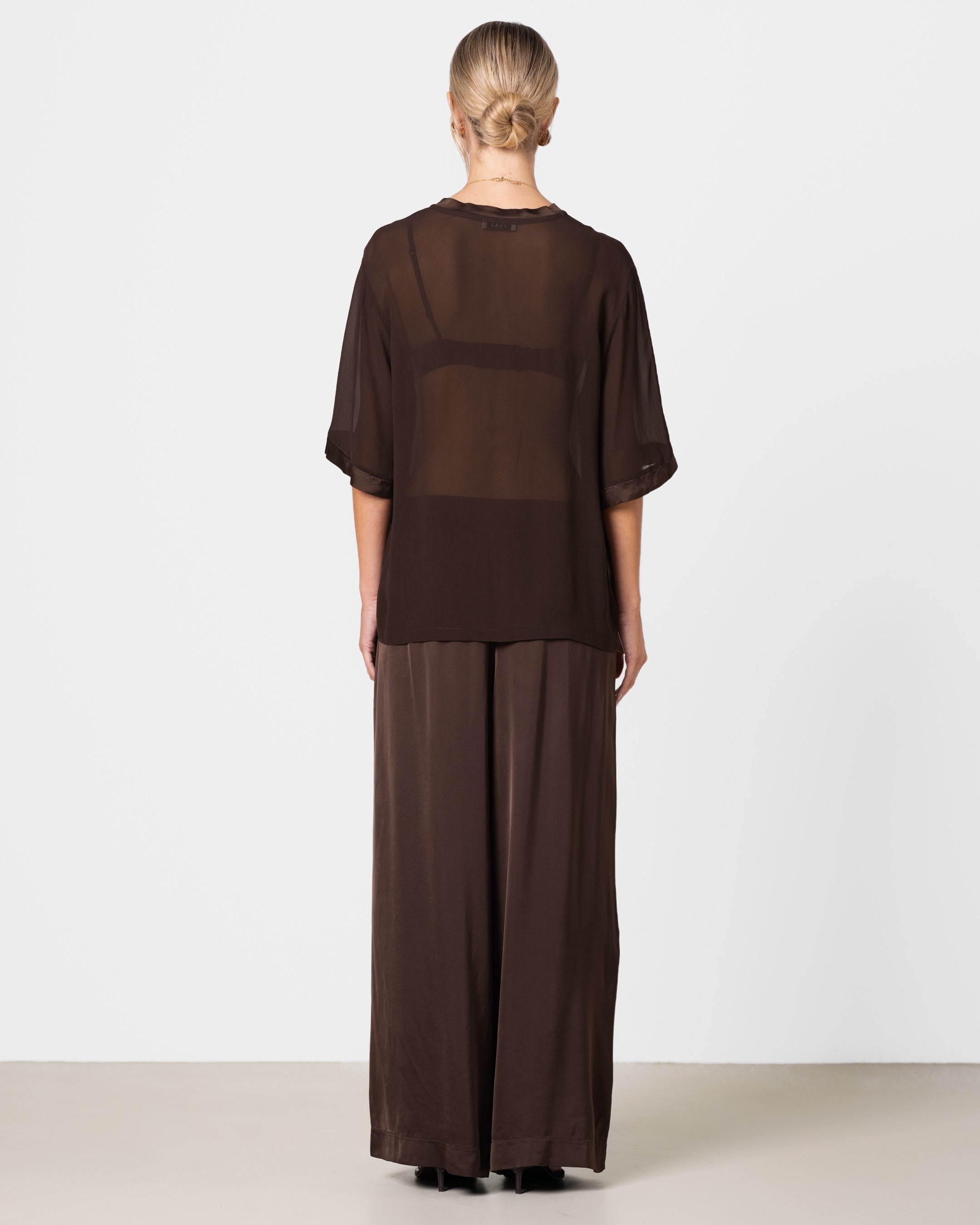 Zadie Sheer Satin Trim Top | Chocolate Brown