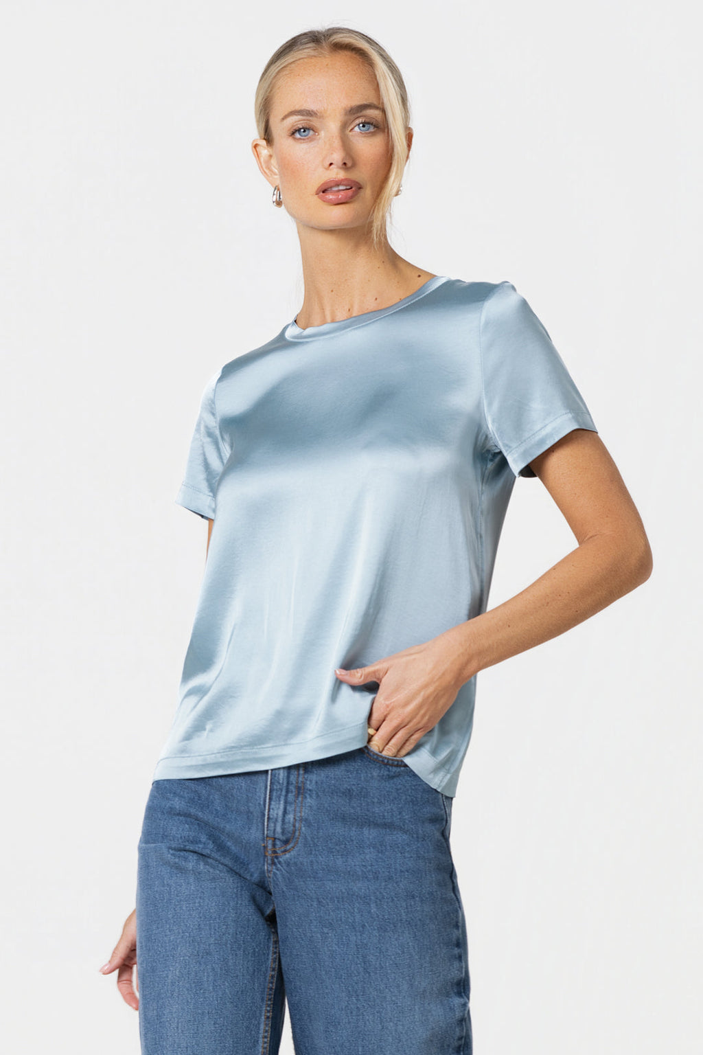 Matilda Satin T-Shirt | Arctic Blue