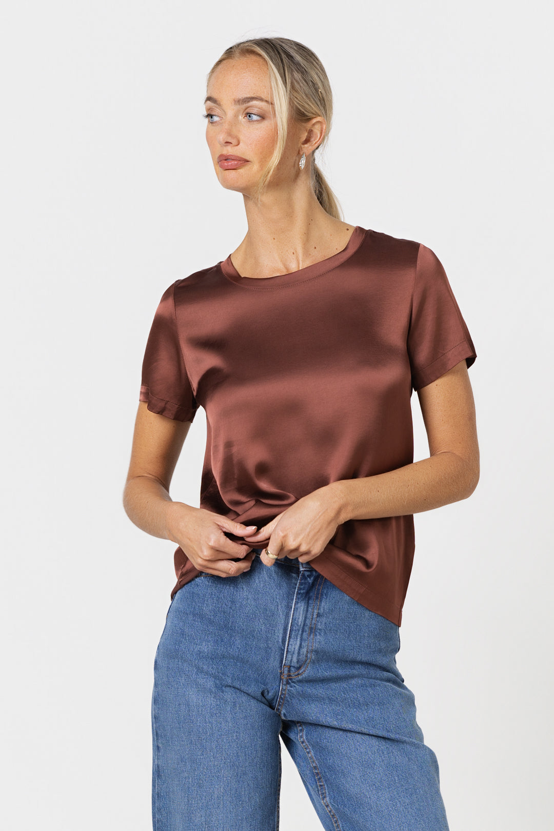 Matilda Satin T-Shirt | Auburn