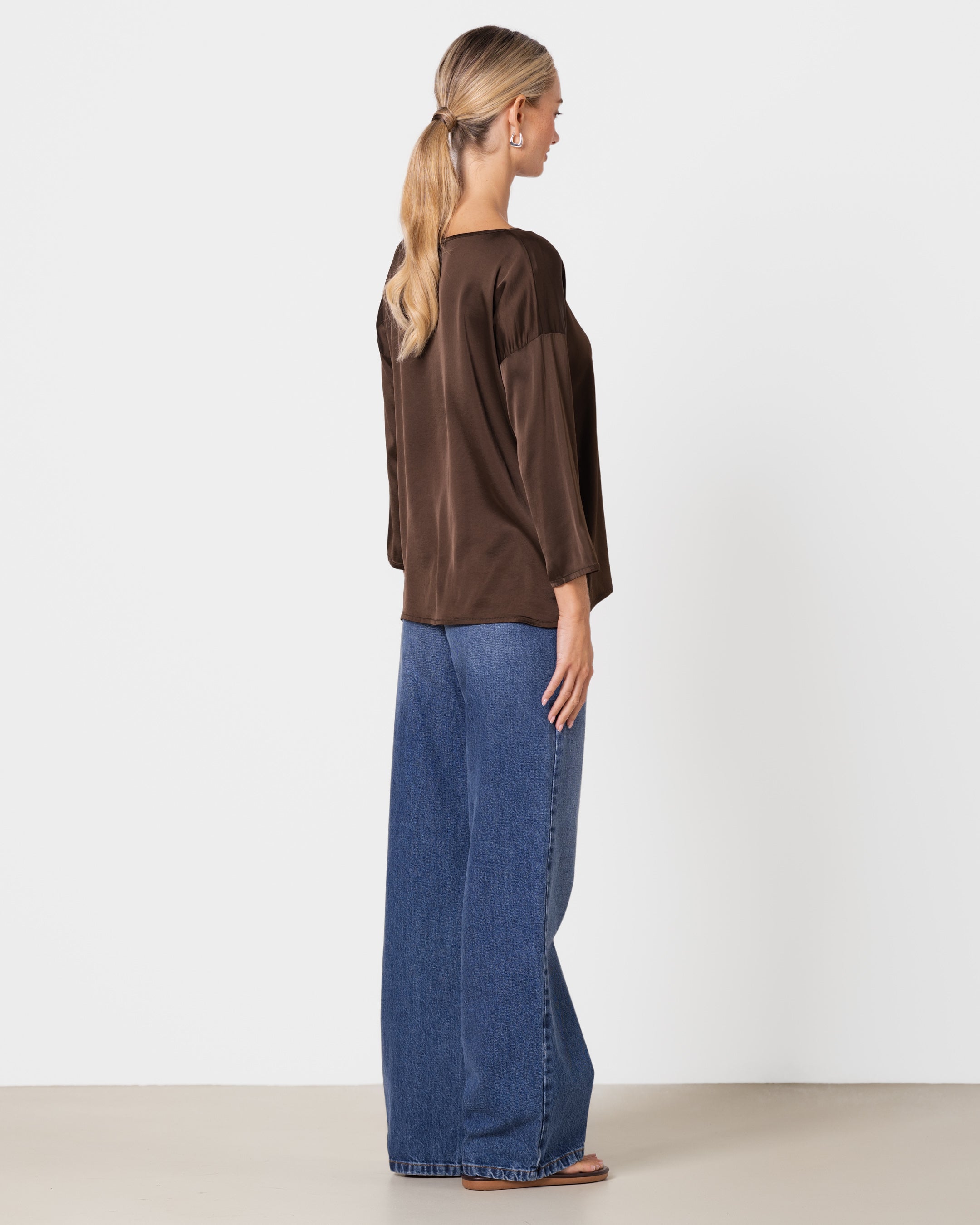 Georgiana Lightweight Satin Top | Chocolate Brown