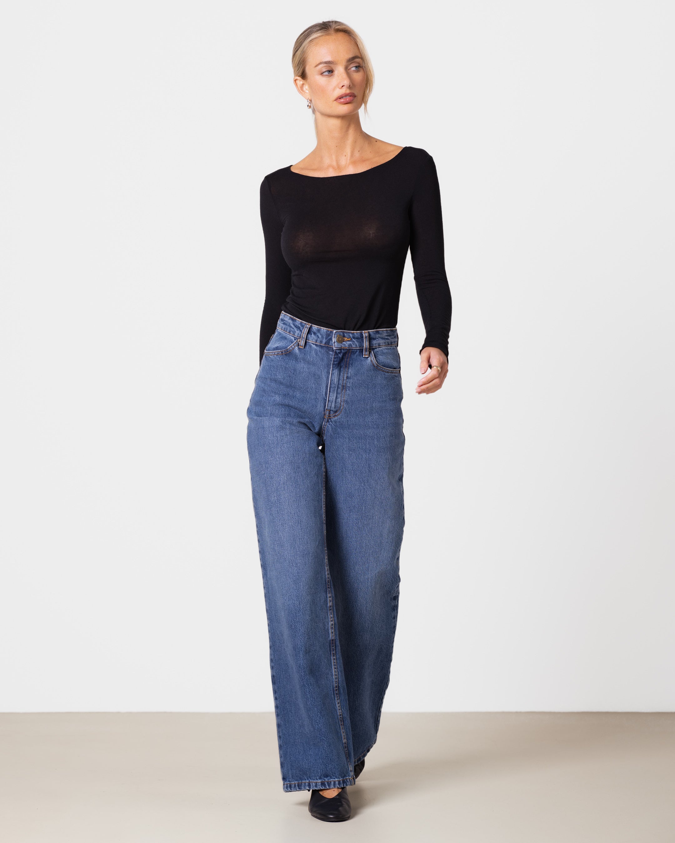 Mae Featherweight Boatneck Top | Black | Modal-Cashmere